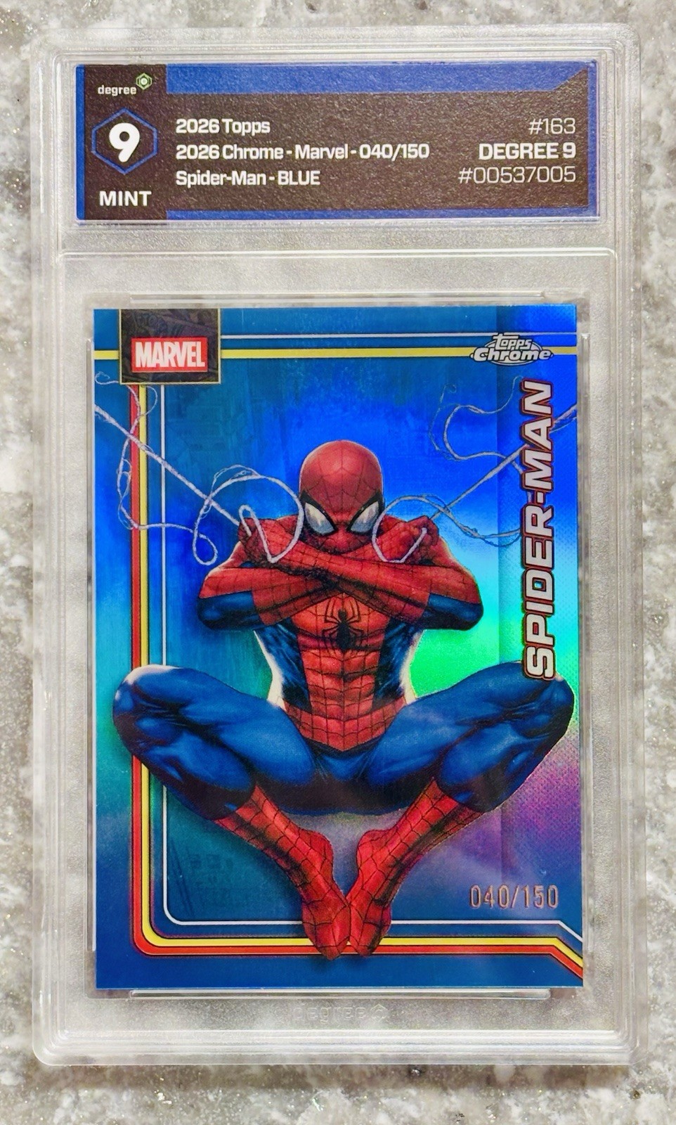 2026 Topps Chrome Marvel Spider-Man Blue Refractor  /150 Graded MT-9 POP 1