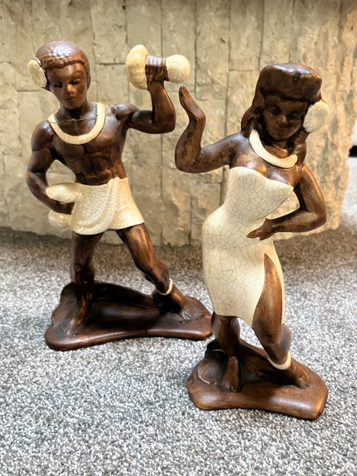 VTG Treasure Craft of Hawaii Female & Male Hula Dancers Statue Figurines 10” 11” VTG Treasure Craft of Hawaii Female & Male Hula Dancers Statue Figurines 10” 11”