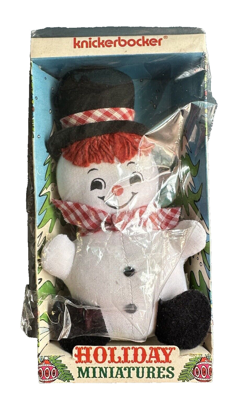 Vtg 1973 Knickerbocker Holiday Miniature Snowman Plush Fabric Doll Original Box