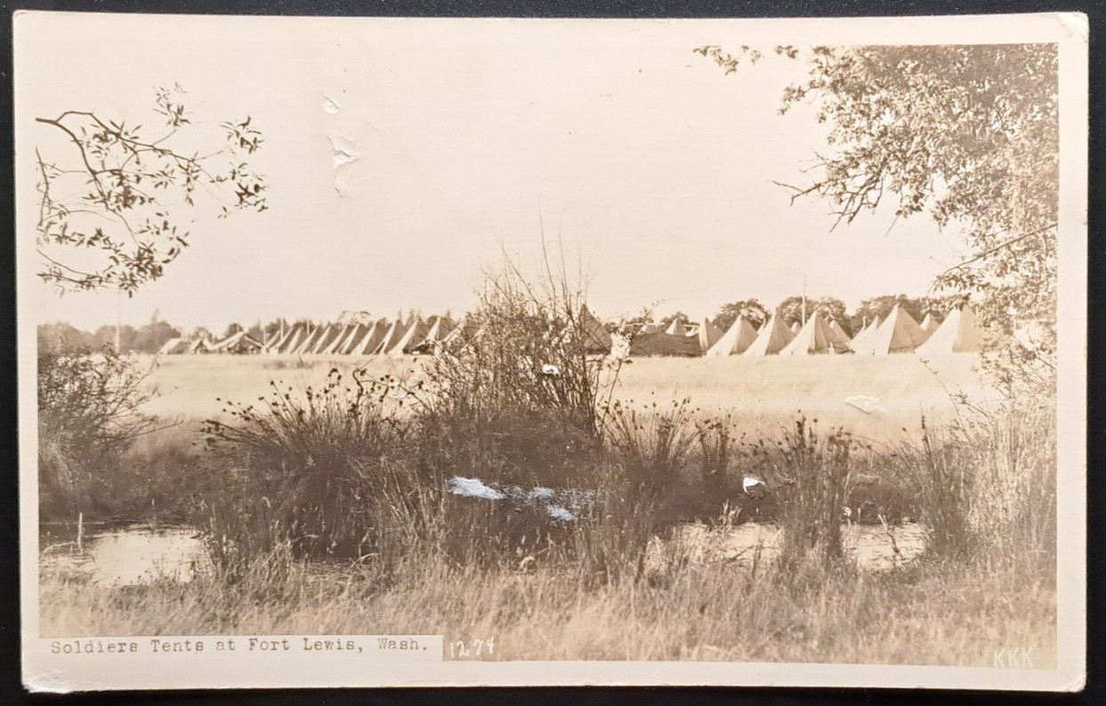 Soldiers Tents Fort Lewis WA RPPC Real Photo Postcard Military Camp