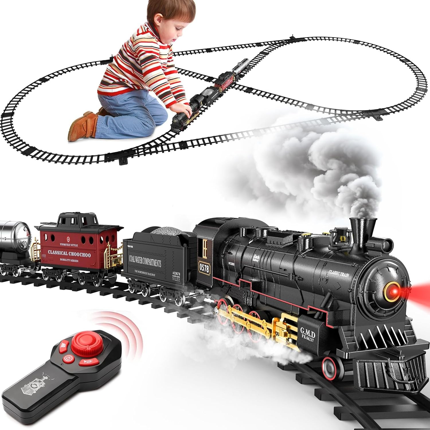 RC Train Set for Kids, Alloy Steam Locomotive with Cars and Tracks | Train Set f RC Train Set for Kids, Alloy Steam Locomotive with Cars and Tracks | Train Set f