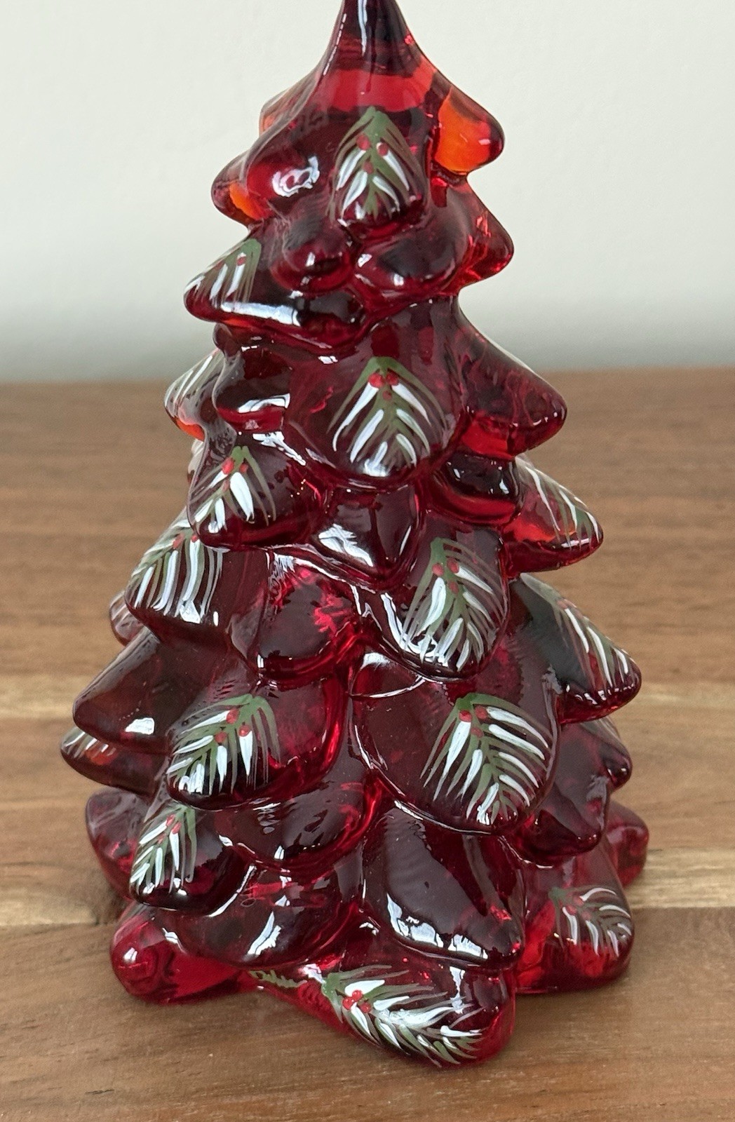Mosser Glass Christmas Tree RED w/Hand Painted PINE NEEDLES 5.5\