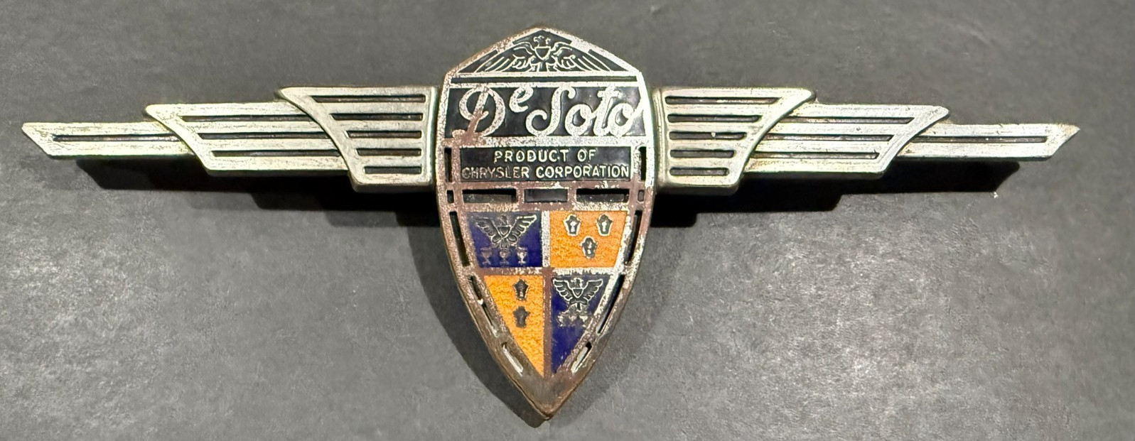 Vintage 1936 Chrysler DeSoto Airflow Winged Emblem Badge