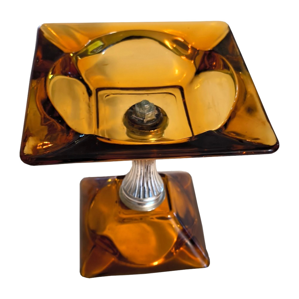 Vintage Amber Glass Pedestal Ashtray – Retro Collectible Home Decor Vintage Amber Glass Pedestal Ashtray – Retro Collectible Home Decor