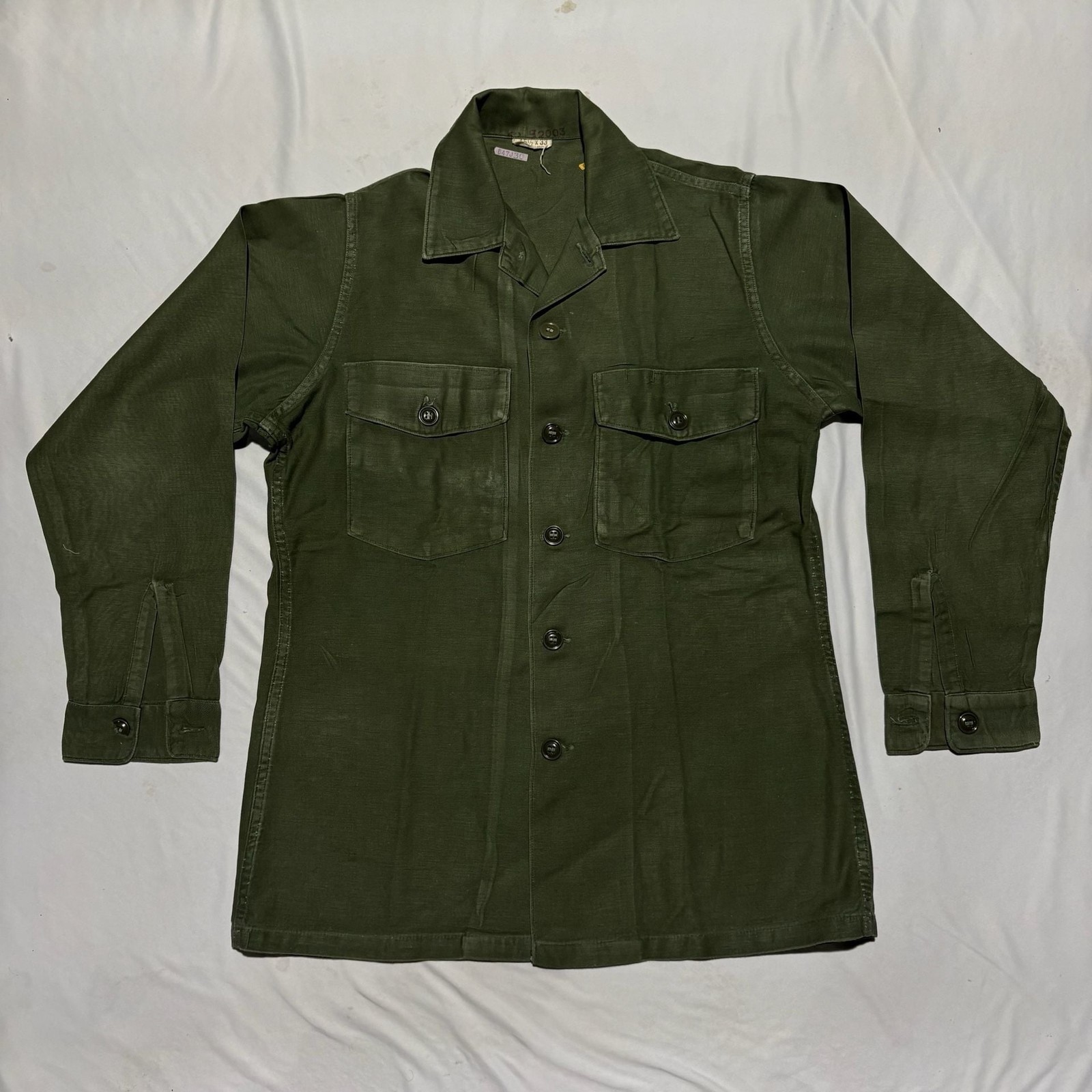 Vintage 60s US Army OG-107 Cotton Sateen Utility Shirt 15.5x33 Medium Vietnam