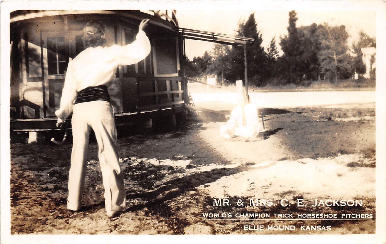J67/ Blue Mound Kansas RPPC Postcard c30s Champion Trick Horseshoe Pitcher 133