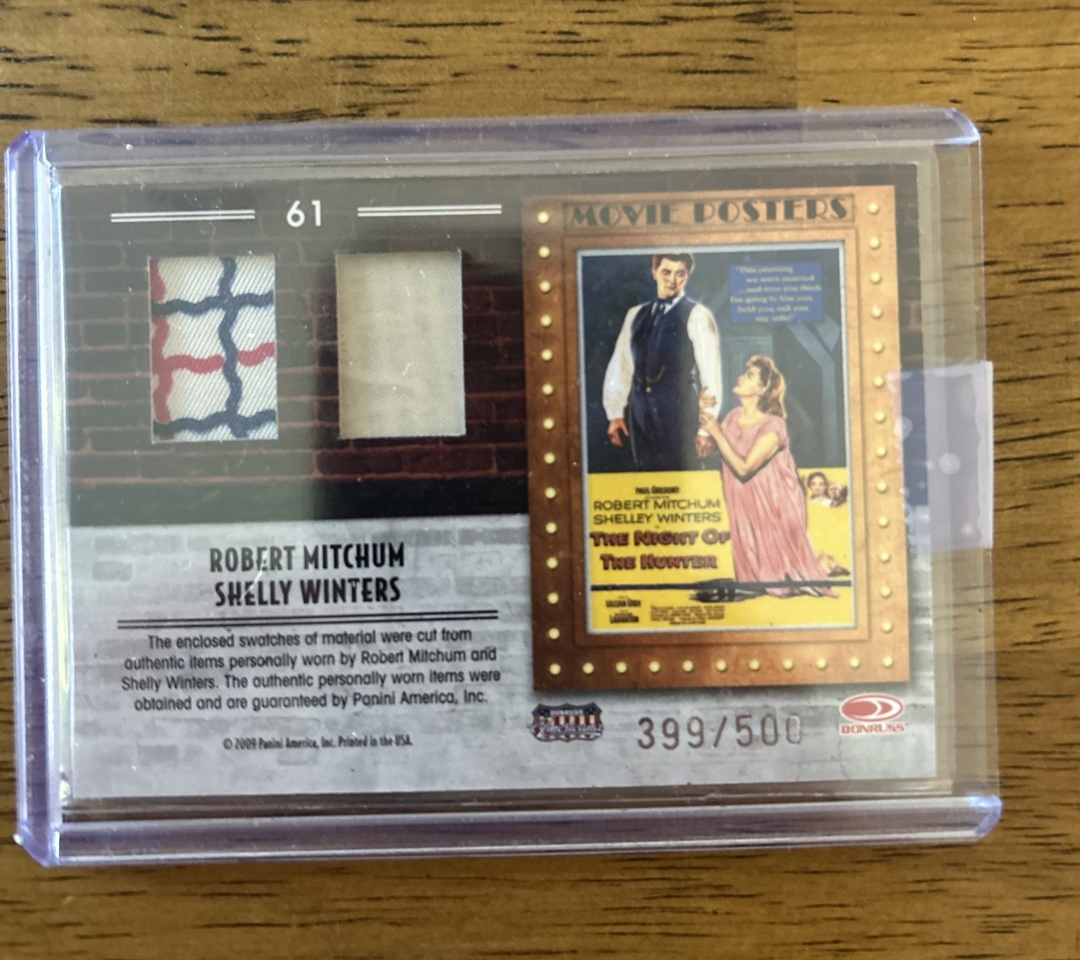 2009 Panini Americana Robert Mitchum/Shelly Winters Dual Worn Swatch Card #/500 2009 Panini Americana Robert Mitchum/Shelly Winters Dual Worn Swatch Card #/500