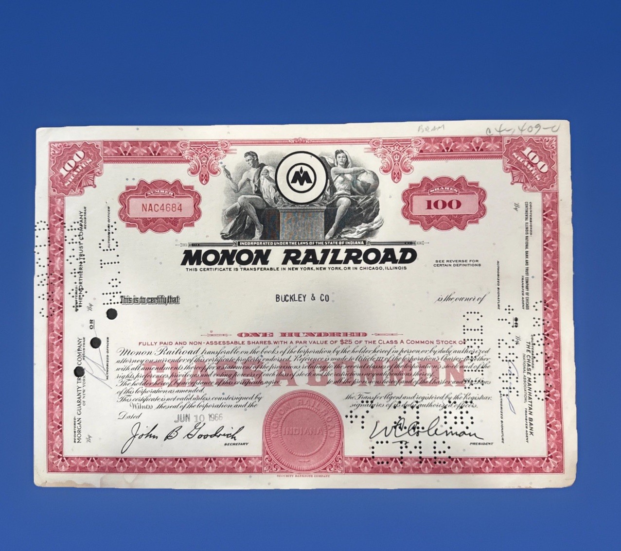 VTG 1966 Monon Railroad Stock WC Coleman Signed Indiana Hoosier Line RR History