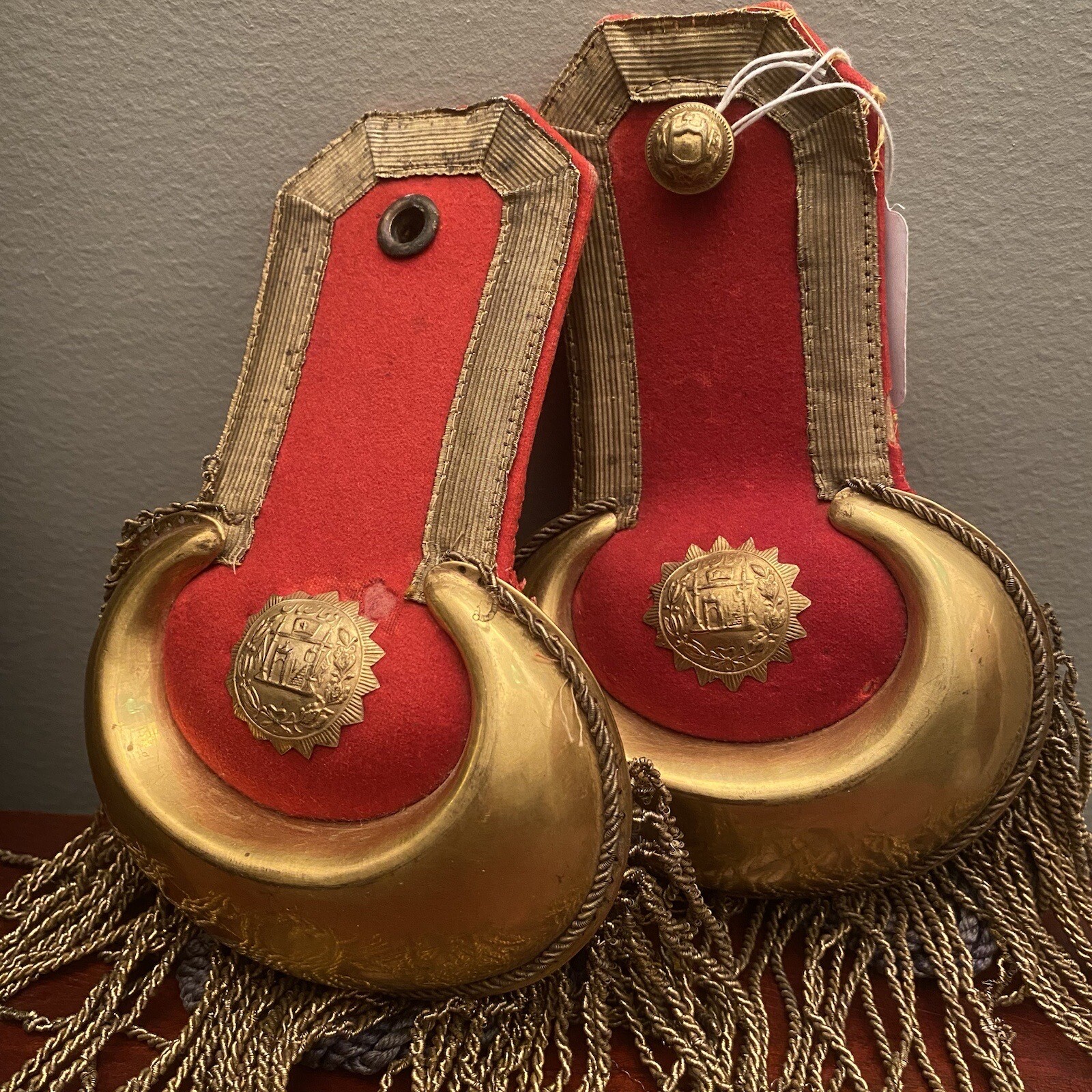 Antique Afghan Army Epaulets - Brass Arabic RARE Afghanistan British War 1800’s Antique Afghan Army Epaulets - Brass Arabic RARE Afghanistan British War 1800’s