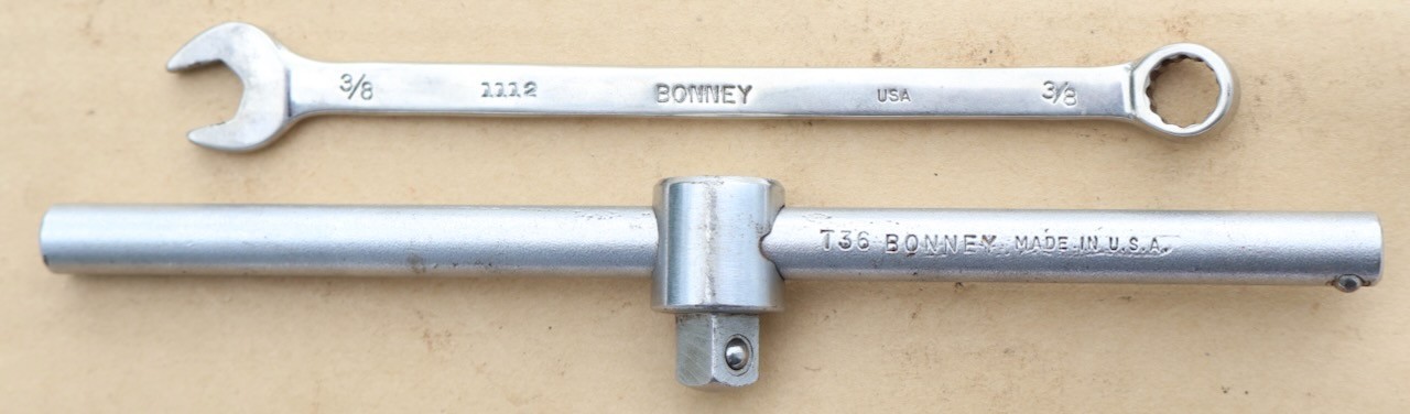 2 Bonney Mechanic Tools: T366 T-Handle Breaker Bar + 1112 Combination Wrench