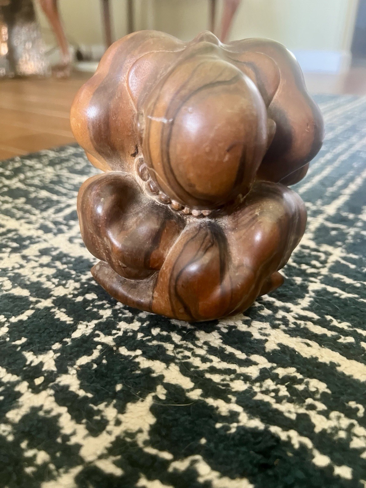 Vintage Weeping Carved Yogi/Buddha 5.5x5.5 Inch Tiger Wood Figurine