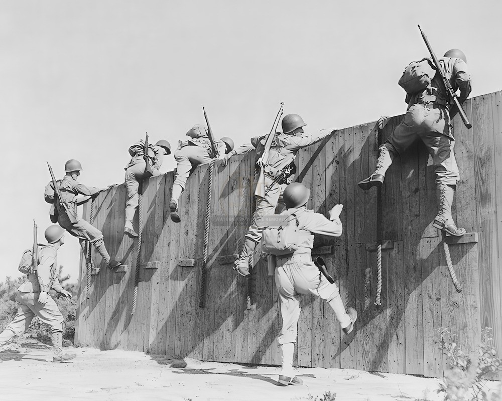 Camp Edwards Massachusetts Wall-Climbing Drill WWII 8x10 Glossy Print HT4136299