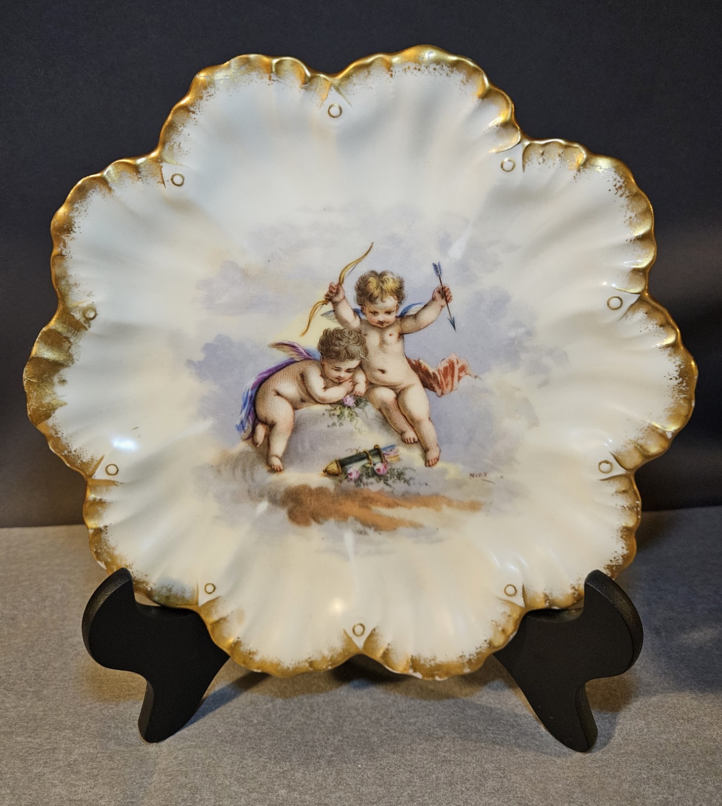 Antique Alfred Lanternier Limoges Niox Cherub Cabinet Plate 8.25 Antique Alfred Lanternier Limoges Niox Cherub Cabinet Plate 8.25
