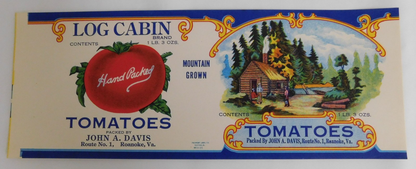 10 Vintage Log Cabin Tomatoes Can Labels, Roanoke, Virginia 10 Vintage Log Cabin Tomatoes Can Labels, Roanoke, Virginia