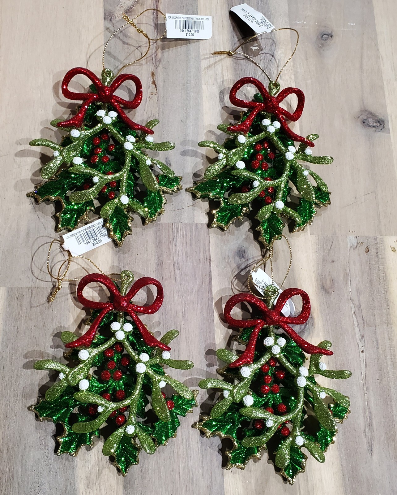 Holiday Lane Christmas Cheer Glittered Foliage Ornament Lot of 4 Holiday Lane Christmas Cheer Glittered Foliage Ornament Lot of 4