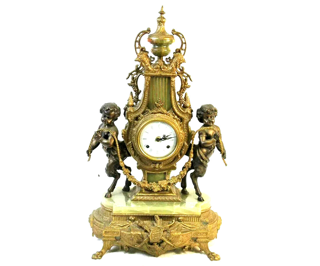 Clock, Vintage,  Mantel, Gilt Brass, & Onyx, Decorative,  Clock, Gorgeous