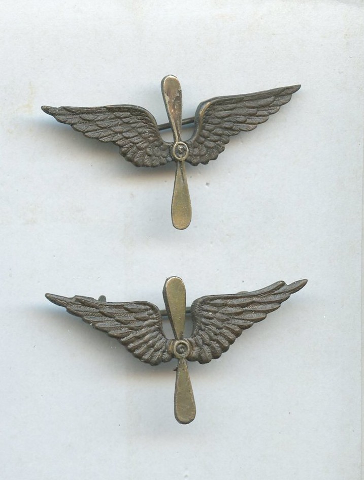 WWI WW1 AEF AIR SERVICE Pilot Collar Insignia Matched SET Winged Props 1.75\