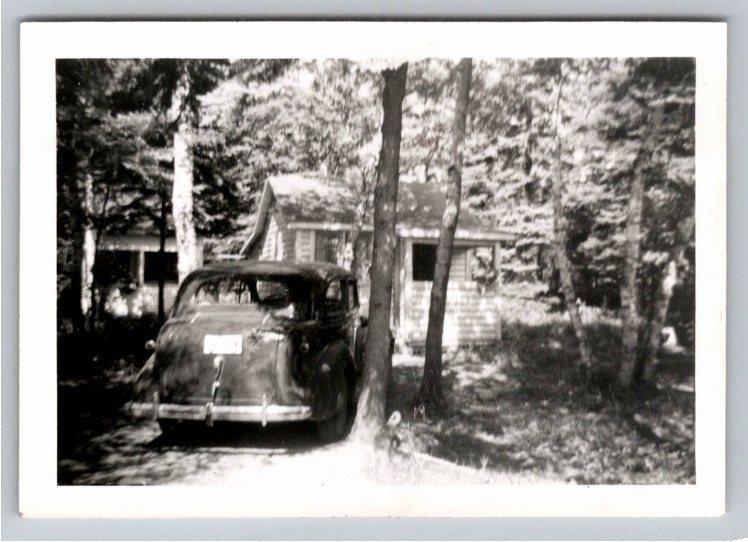 c1940s Vintage Car Sedan Fish Fry Lodge Cabin Duluth Minnesota B&W Photo c1940s Vintage Car Sedan Fish Fry Lodge Cabin Duluth Minnesota B&W Photo