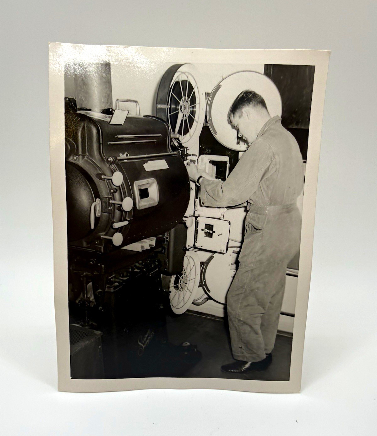 Vintage B&W Photo Movie Theater Projection Booth Super Simplex 35mm Film Project