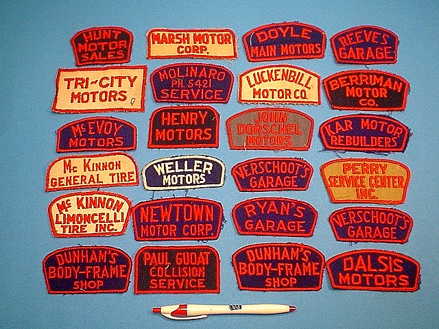 (24) VINTAGE 1940's 1950's CAR DEALER, SERVICE GARAGE, MECHANICS UNIFORM PATCHES