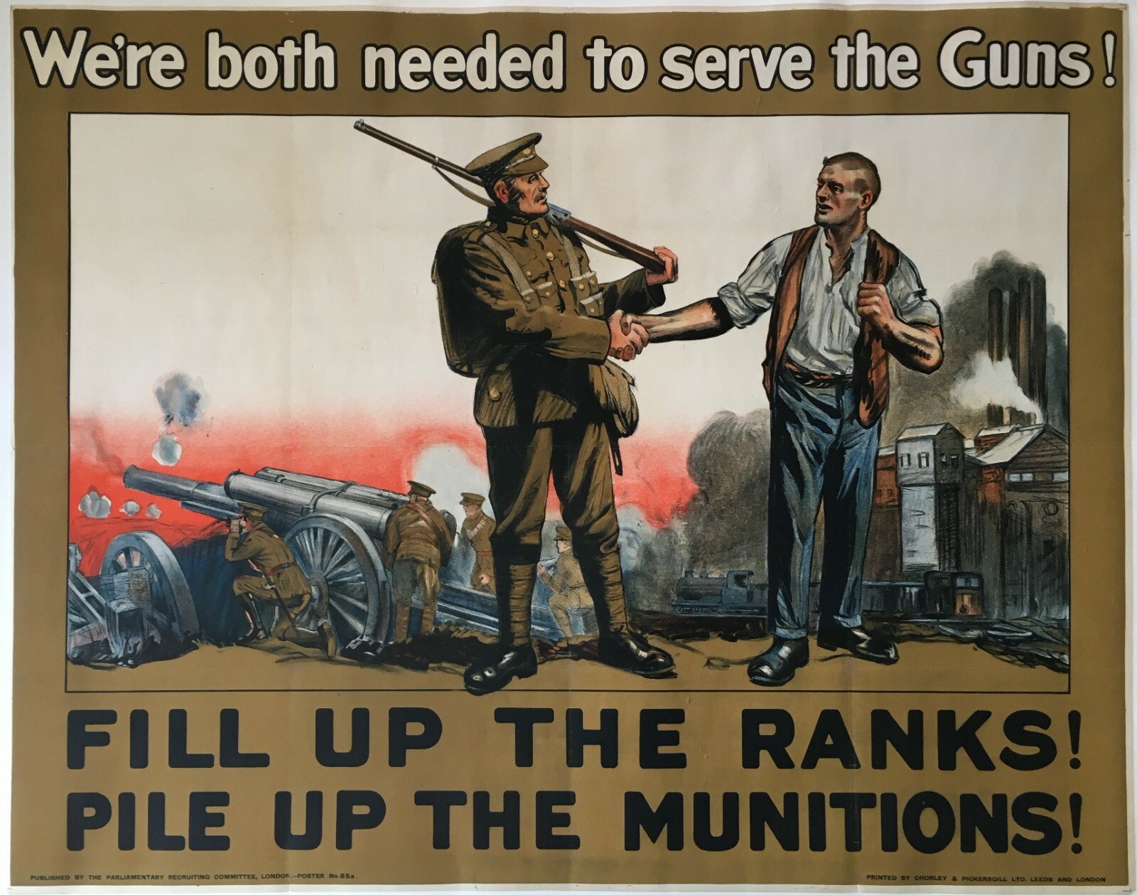 Original British Great War Poster 1915, Both are Needed to Serve the Guns Original British Great War Poster 1915, Both are Needed to Serve the Guns