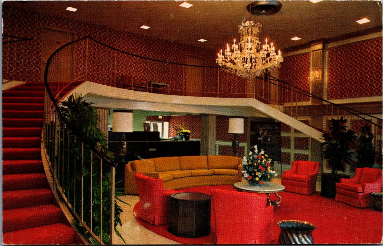 Vintage RAMADA INN Greensboro NC Lobby Postcard 1970 Chrome Hotel Decor