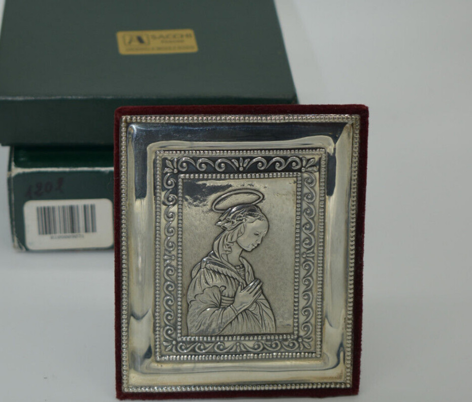 Vtg Sacchi Italy Sterling Silver Tile Mother Mary Tabletop with Box 4 1/2 inch Vtg Sacchi Italy Sterling Silver Tile Mother Mary Tabletop with Box 4 1/2 inch