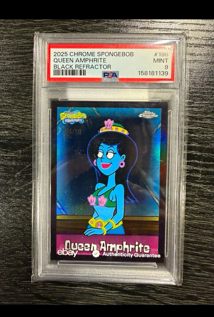 Topps 2025 Chrome SpongeBob Queen Amphrite Black Refractor /10 #198 PSA 9