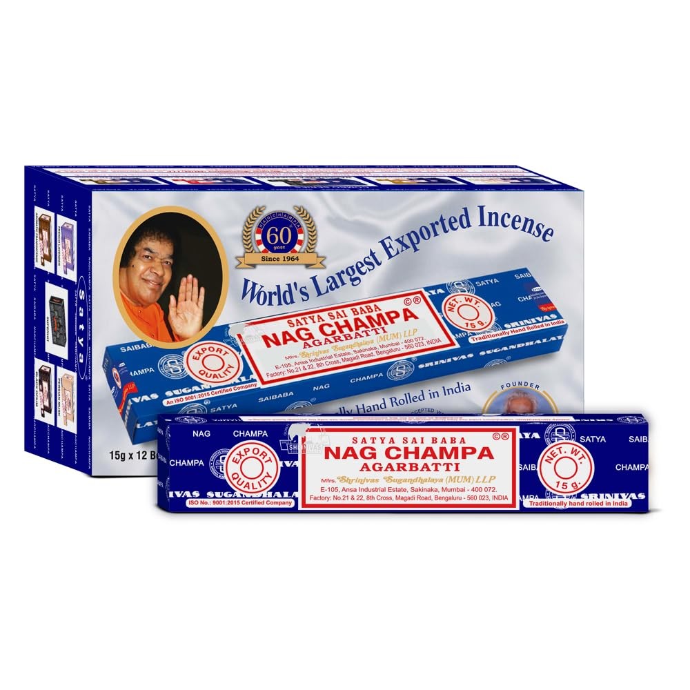 Satya Sai Baba Nag Champa Agarbatti Pack of 12 Incense 15g*12=180g, Brown