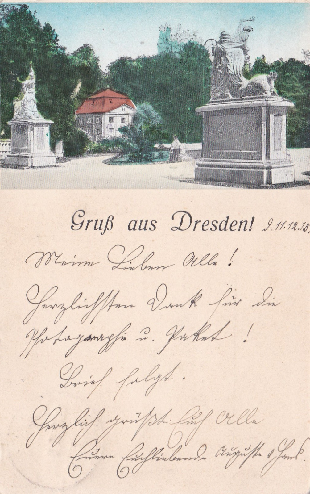 1915 Postcard German Empire Dresden greeting from Dresden Great Garden Carl Döge