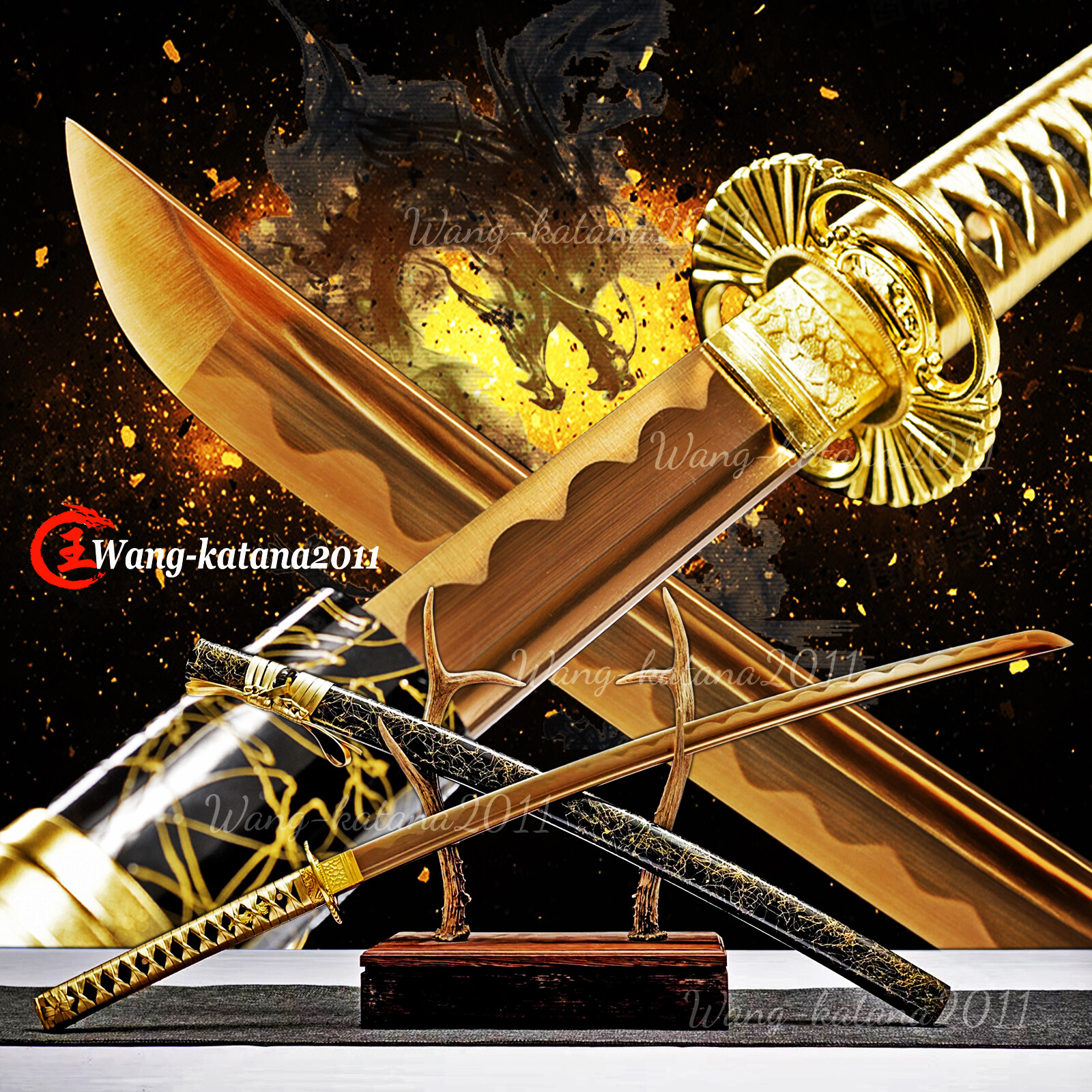 All Gold Battle Ready Sharp Japanese Samurai Katana Sword Full Tang 1095 Steel