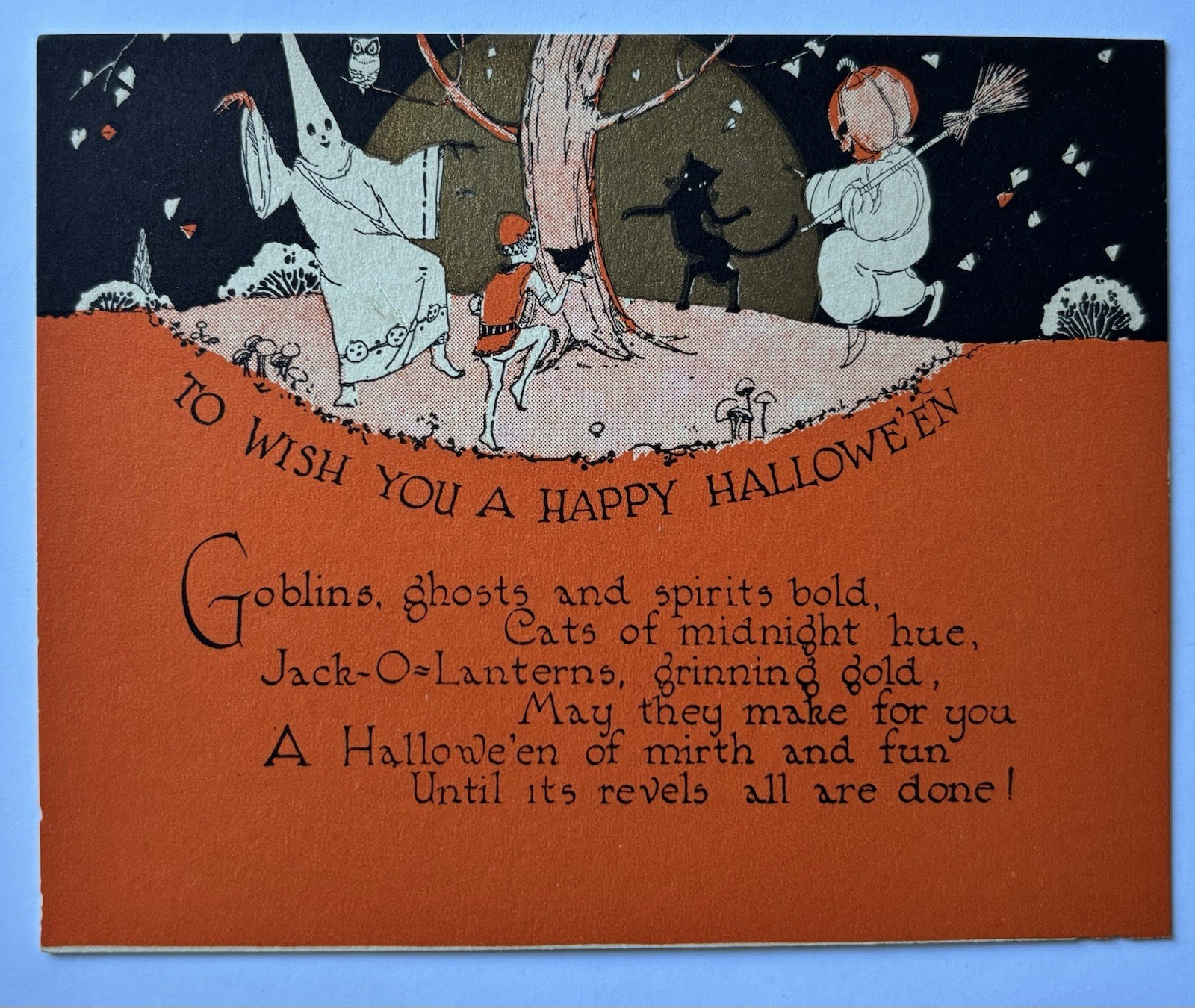 RUST CRAFT Halloween Greeting Card Ghosts Black Cat Owl Jol Antique Vintage