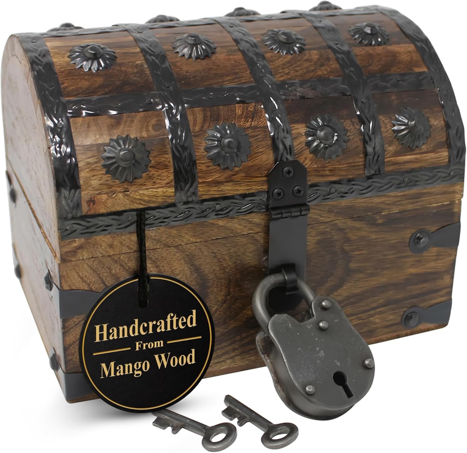 Wooden Treasure Chest with Lock Large Decorative Pirate Storage Box