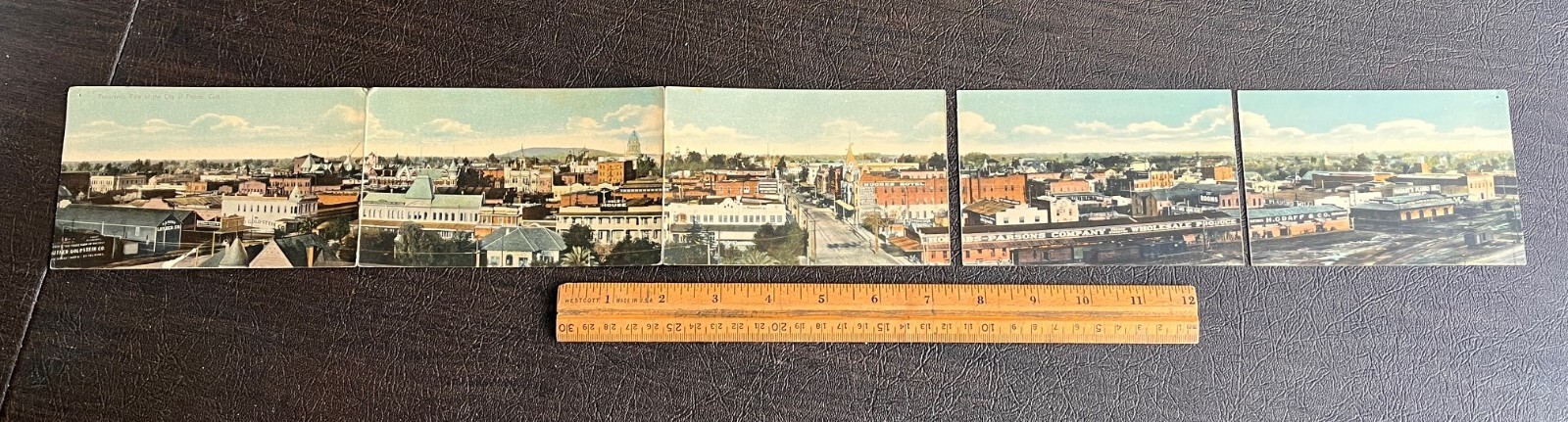 Lithograph Fresno California Panoramic Town View Folding Post Card early 1900s