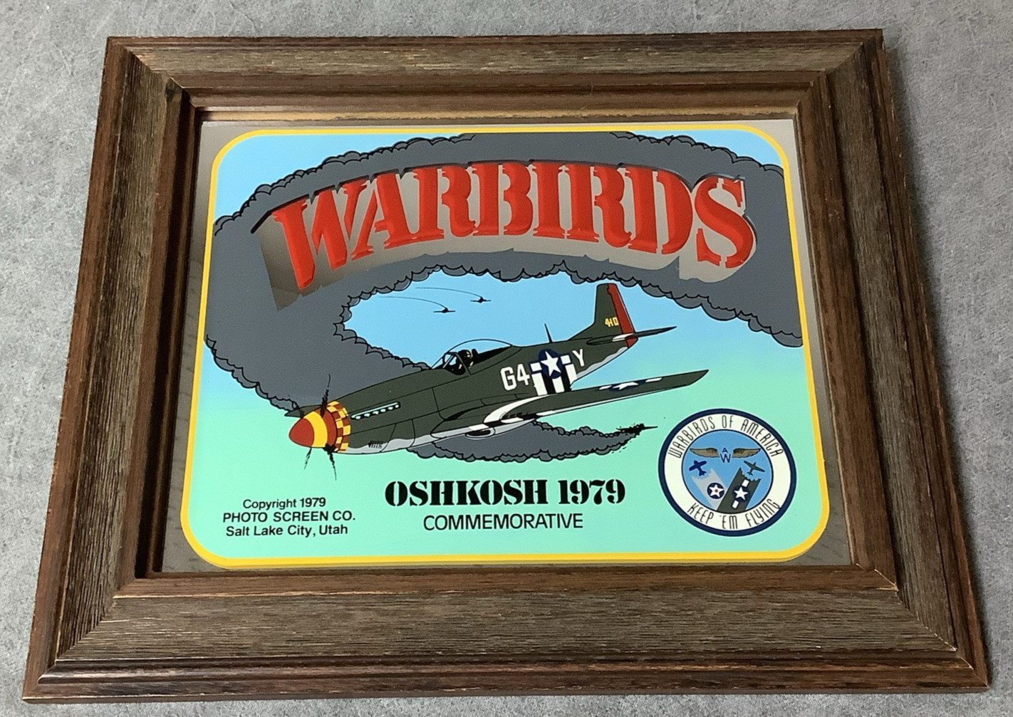 Vintage 1979 EAA OSHKOSH Commemorative Mirrored Picture - Warbirds - #4 of 5 Vintage 1979 EAA OSHKOSH Commemorative Mirrored Picture - Warbirds - #4 of 5