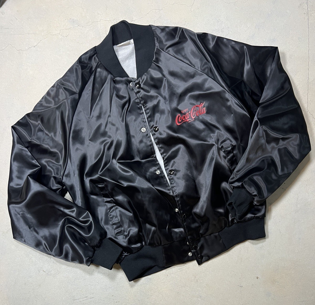 Enjoy Coca Cola Black Satin Bomber Jacket Men L USA AUBURN Sportswear