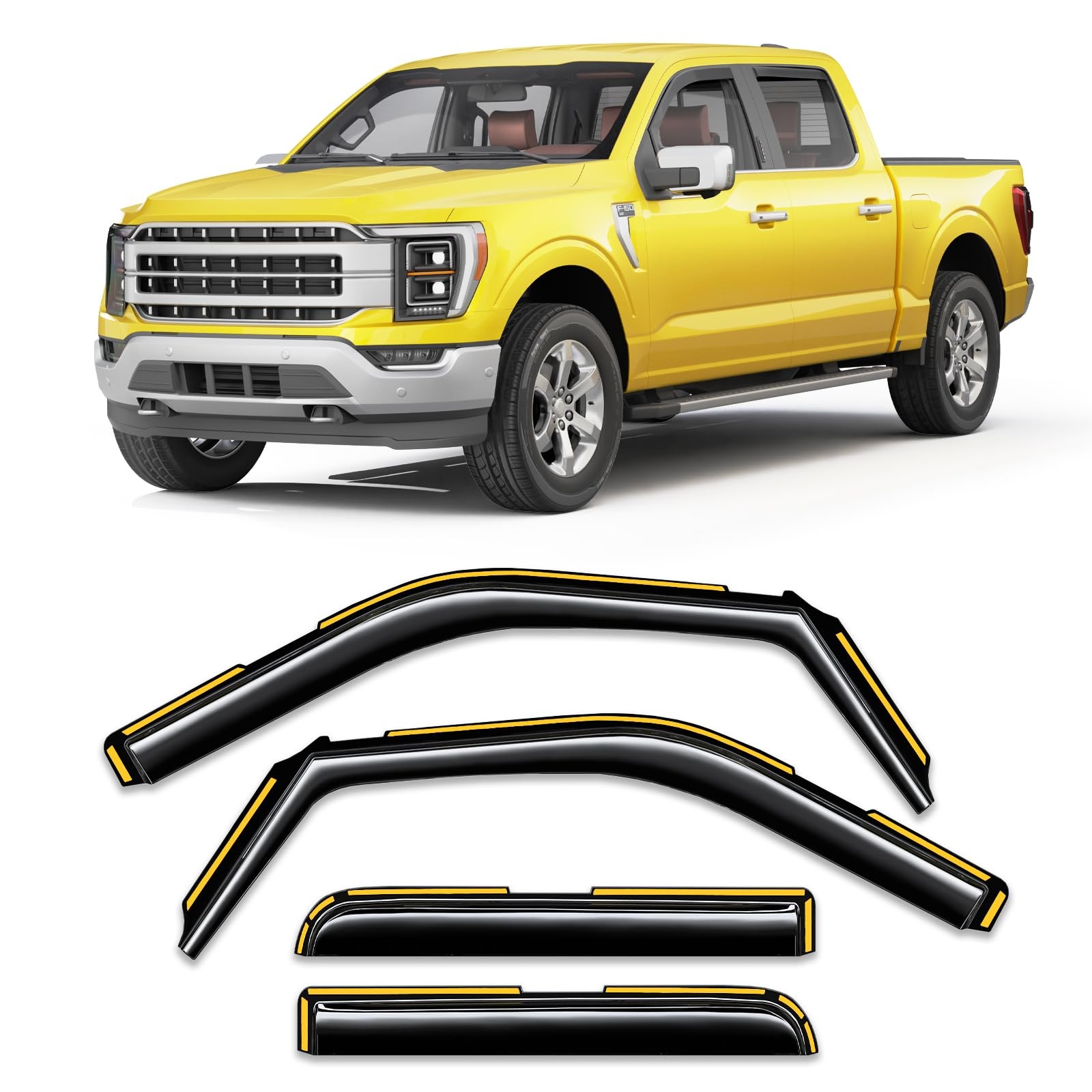 in-Channel Window Visors Rain Guards for Ford F150 2021-2026 SuperCrew in-Channel Window Visors Rain Guards for Ford F150 2021-2026 SuperCrew