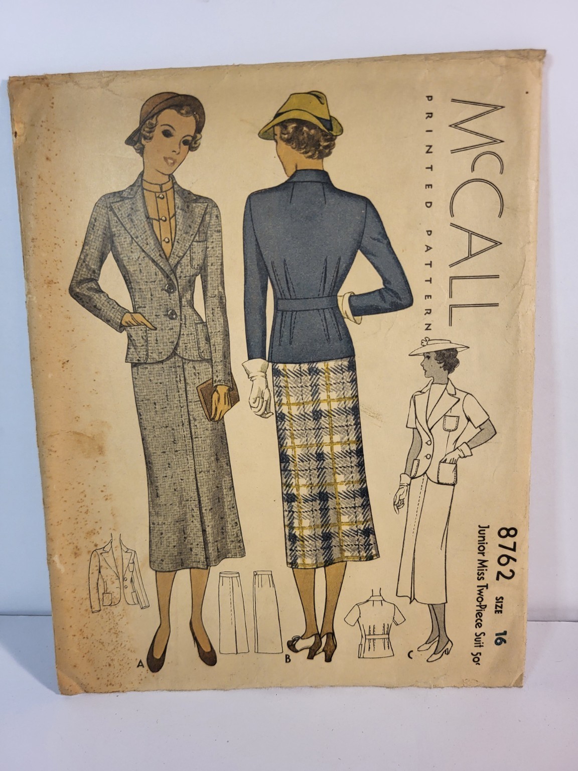 1935 McCall 8762 Junior Miss Two Piece Suit Sewing Pattern Size 16 Bust 34