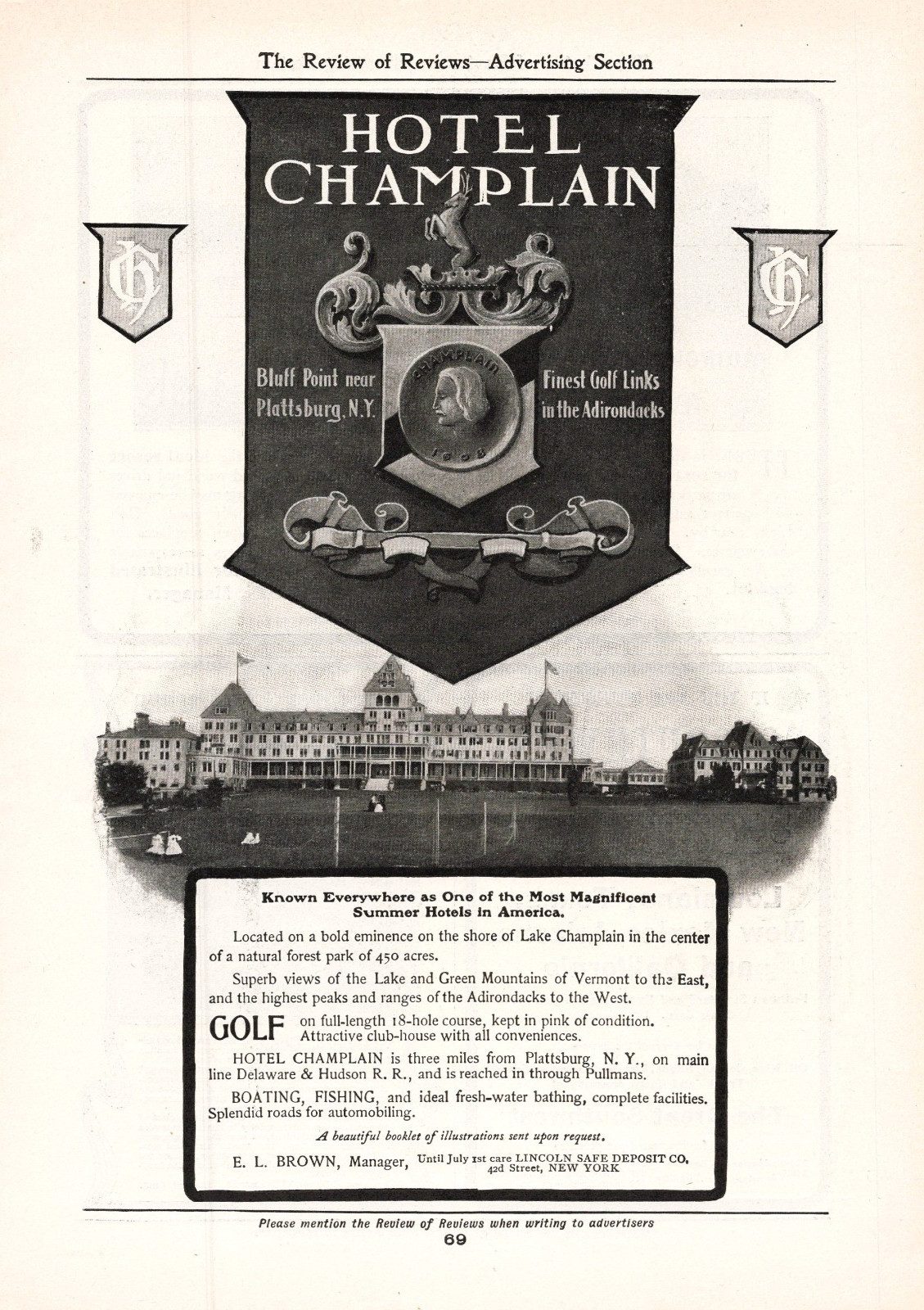 Historic 1904 Original HOTEL CHAMPLAIN Print Ad McKinley Summer White House N.Y.