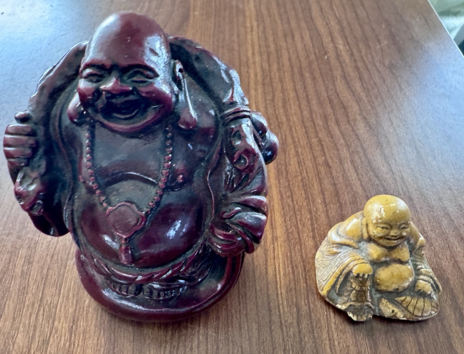 Vintage Red Resin Hotei Laughing Buddha Happiness Good Luck Statue 3