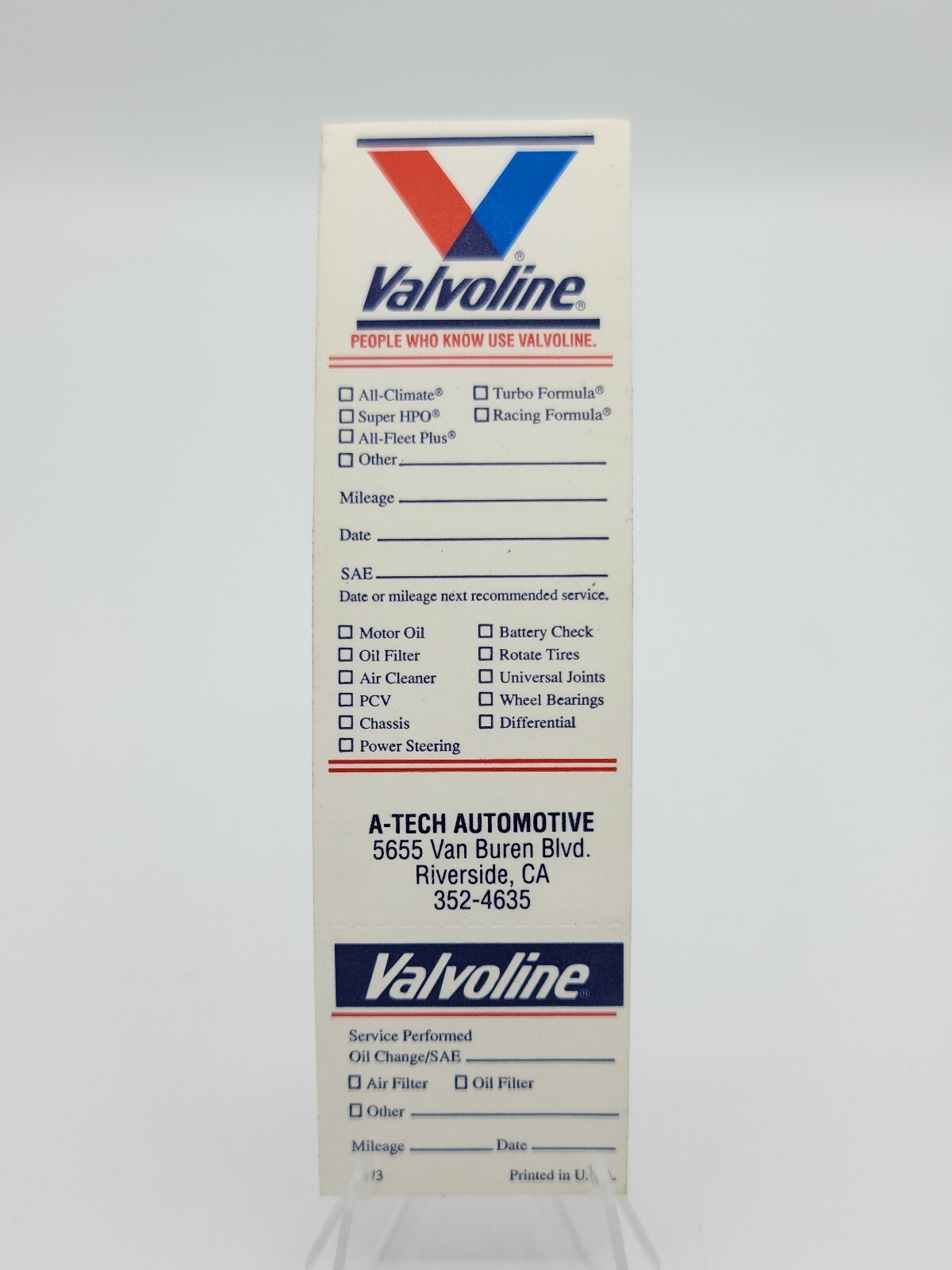 1973 VALVOLINE OIL CHANGE VINTAGE ORIGINAL DOOR JAMB REMINDER STICKER DECAL RARE