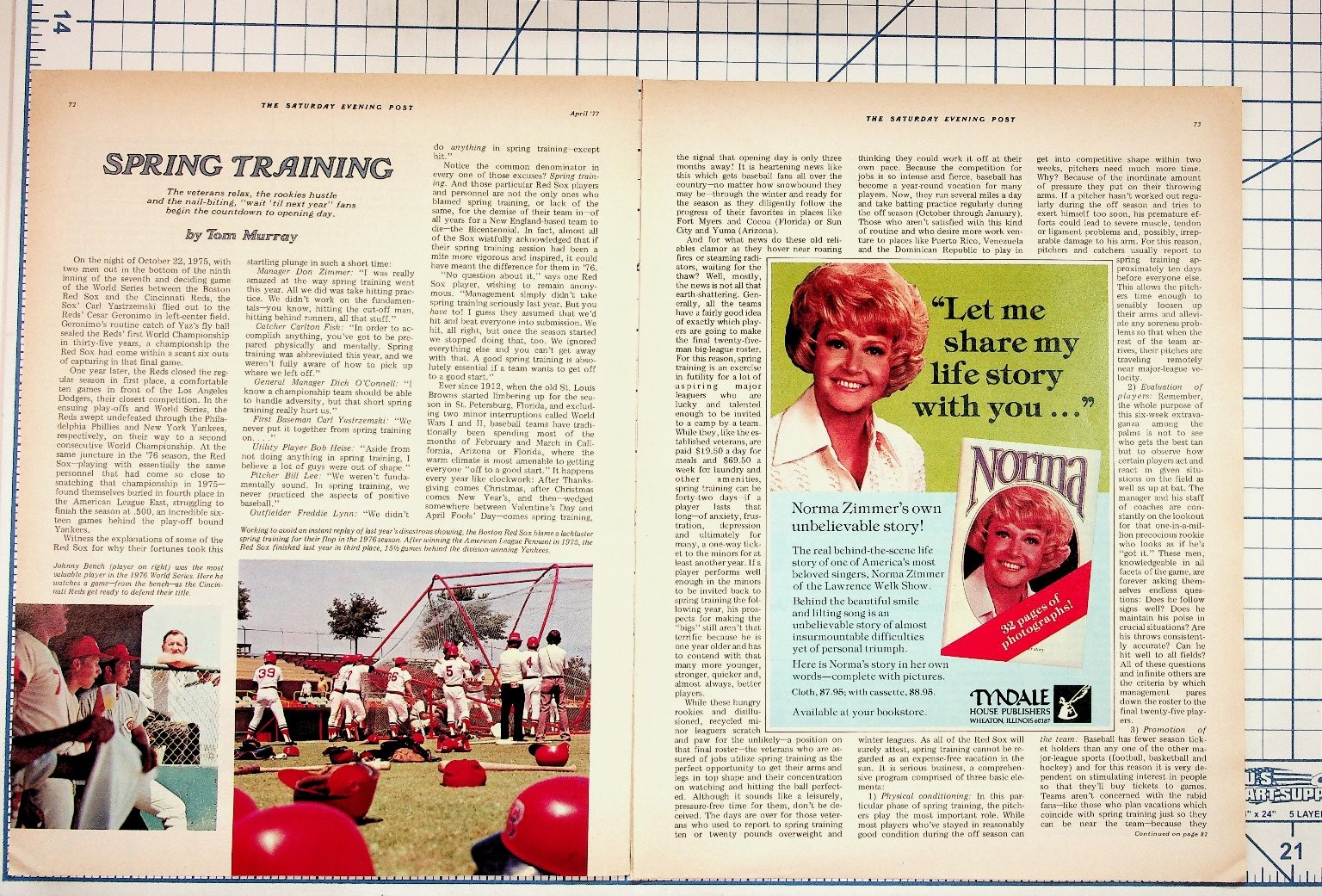 Vintage Saturday Evening Post April 1977 Spring Training Baseball Norma Zimmer Vintage Saturday Evening Post April 1977 Spring Training Baseball Norma Zimmer