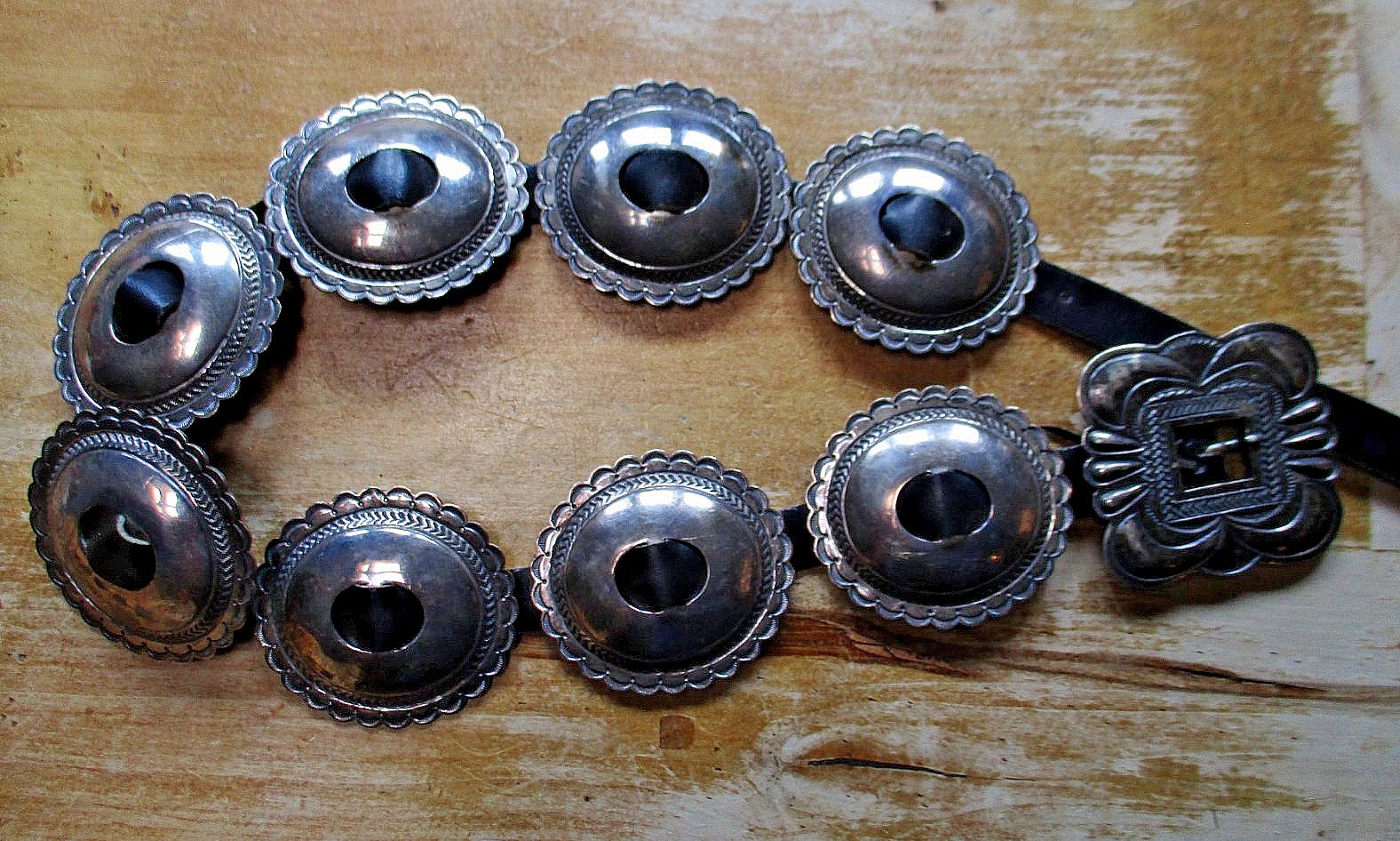 Vintage R Johnson Navajo Stamped LARGE  Sterling Silver CONCHO BELT *Heavy*