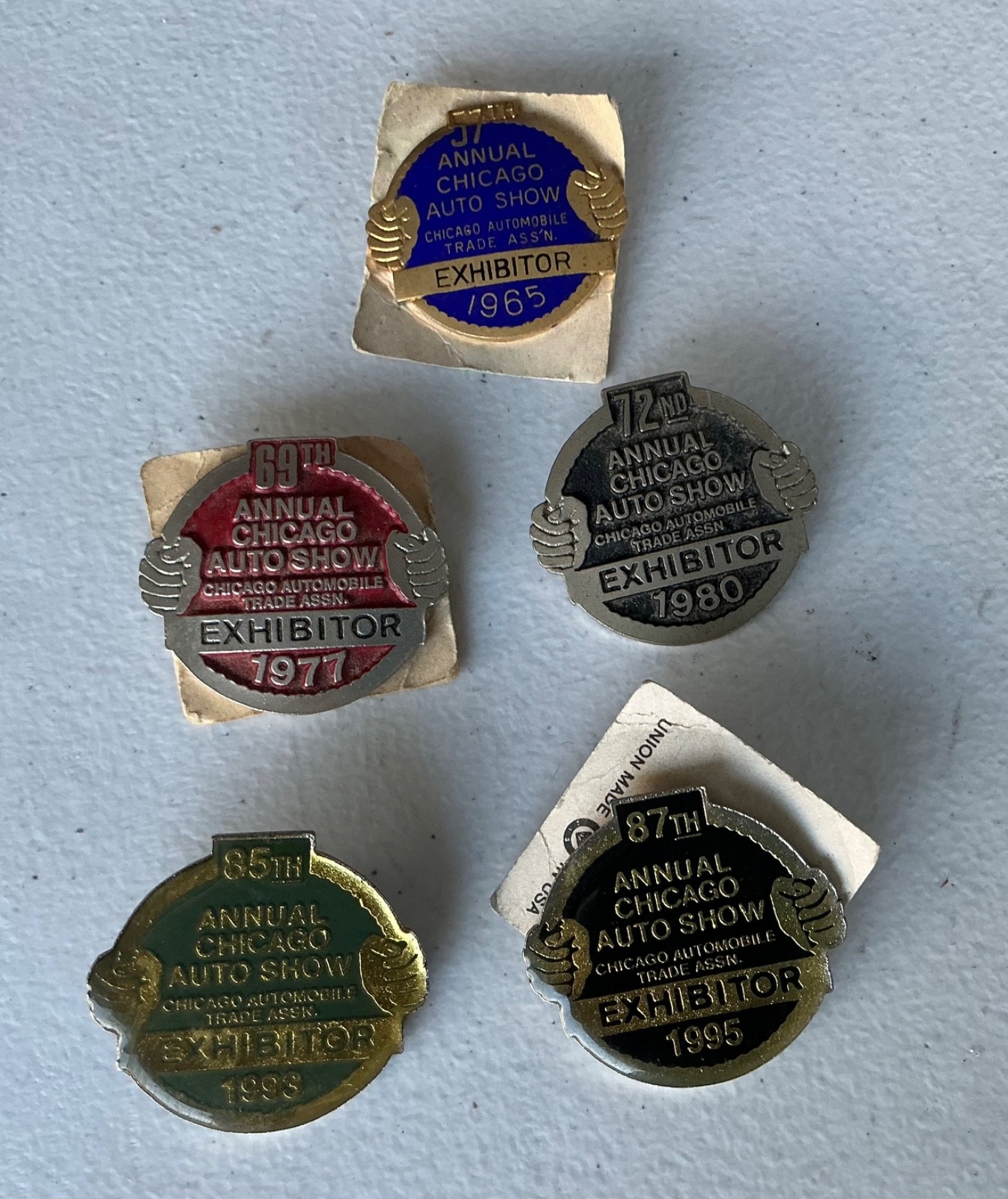 5 Vintage Chicago Auto Show Exhibitor Badges Buttons 1965 1977 1980 1993 1995 5 Vintage Chicago Auto Show Exhibitor Badges Buttons 1965 1977 1980 1993 1995