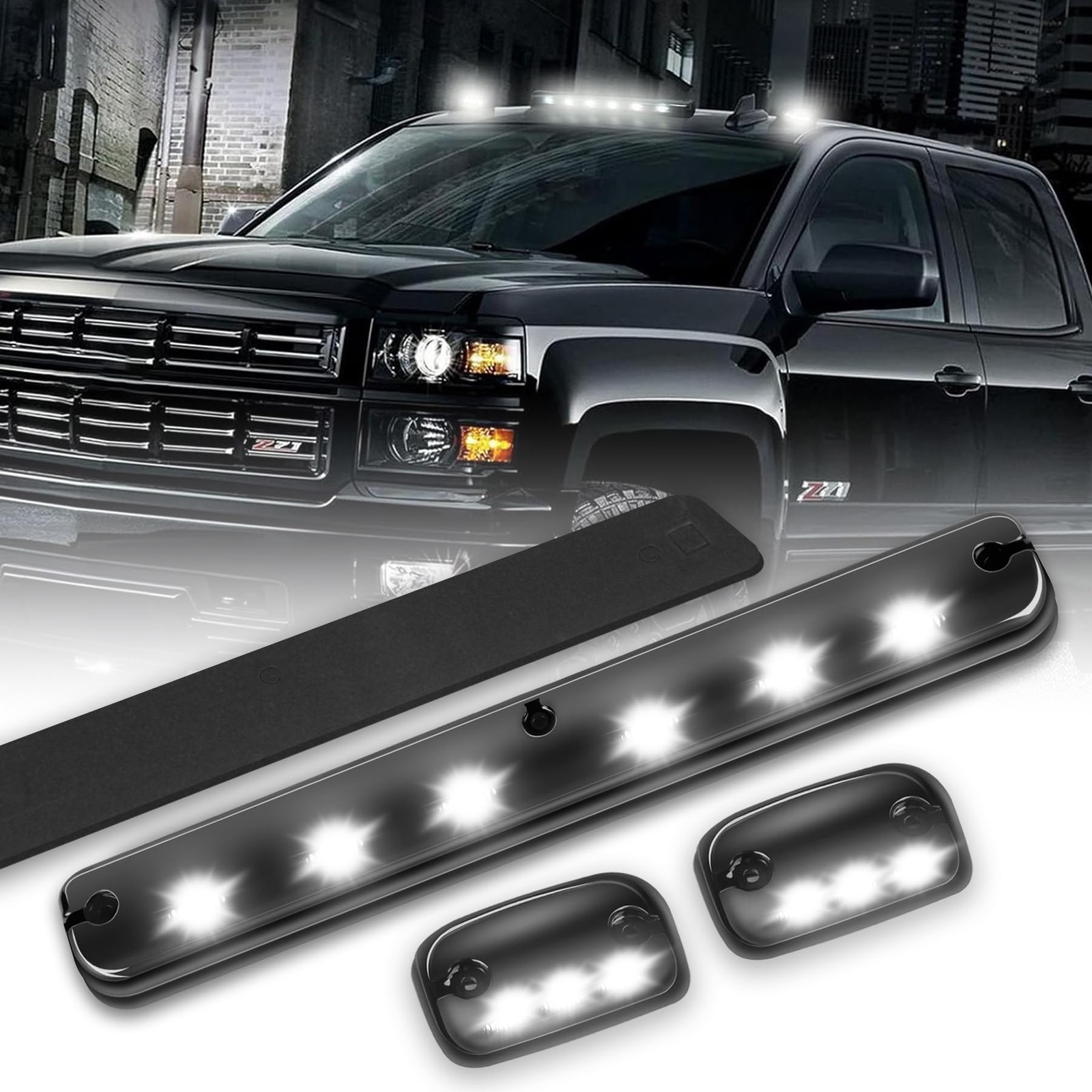 3X LED Cab Maker Lights Smoke Lens White Cab Roof Top Clearance Running Light... 3X LED Cab Maker Lights Smoke Lens White Cab Roof Top Clearance Running Light...