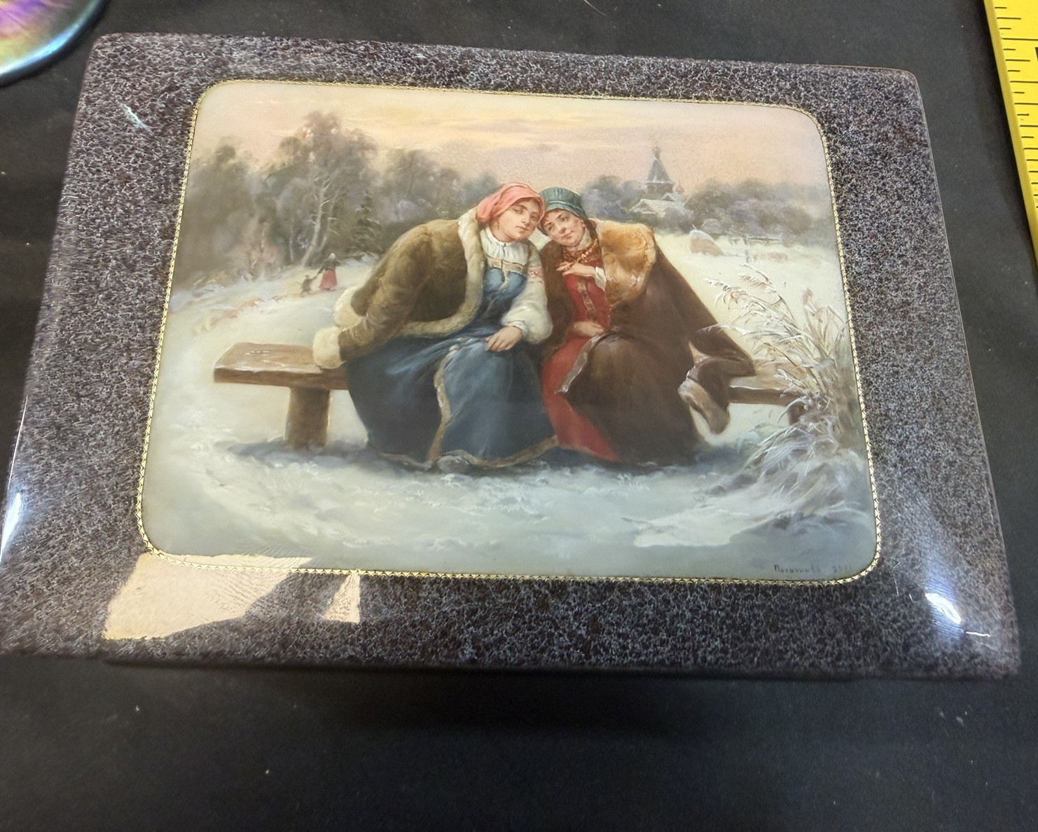 Vintage Russian Lacquer Box Fedoskino Hand Painted Artist Signed Excellent