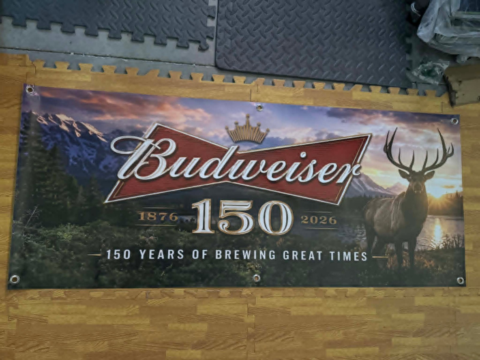 Budweiser 150th Anniversary Banner 48x20 Beer Bar Sign Man Cave Garage Cabin Budweiser 150th Anniversary Banner 48x20 Beer Bar Sign Man Cave Garage Cabin
