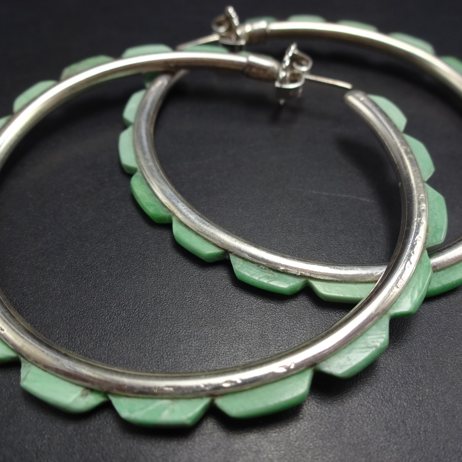 FEDERICO JIMENEZ Sterling 925 GREEN TURQUOISE OUTSIDE INLAY 2.25