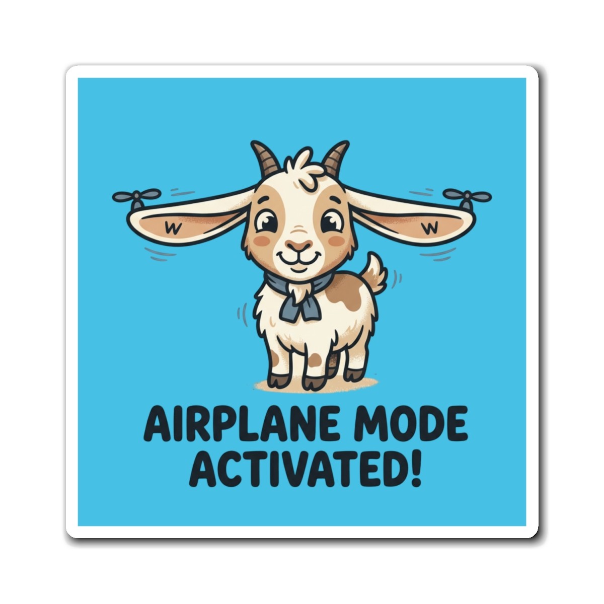 Airplane Mode Activated Cute Goat Magnet | Square Fridge Magnet