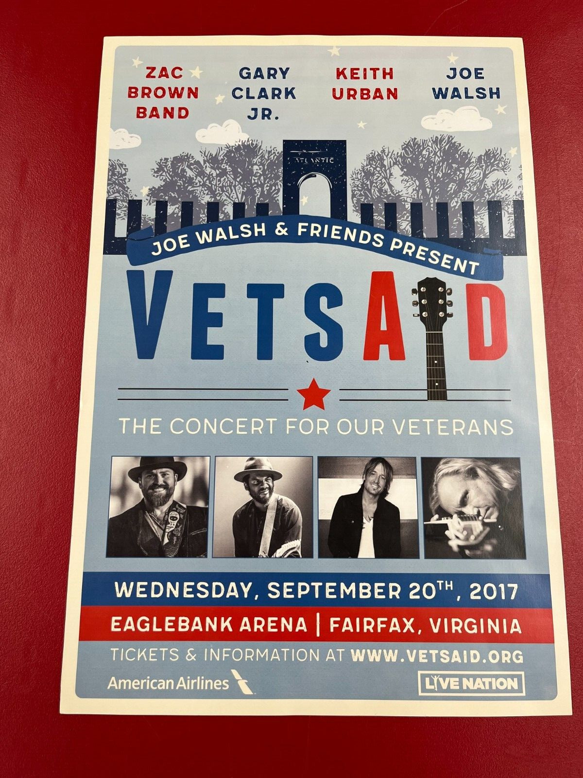 VETS AD ORIGINAL CONCERT POSTER 2017 Zach Brown Band,Keith Urban,Joe Walsh,Clark